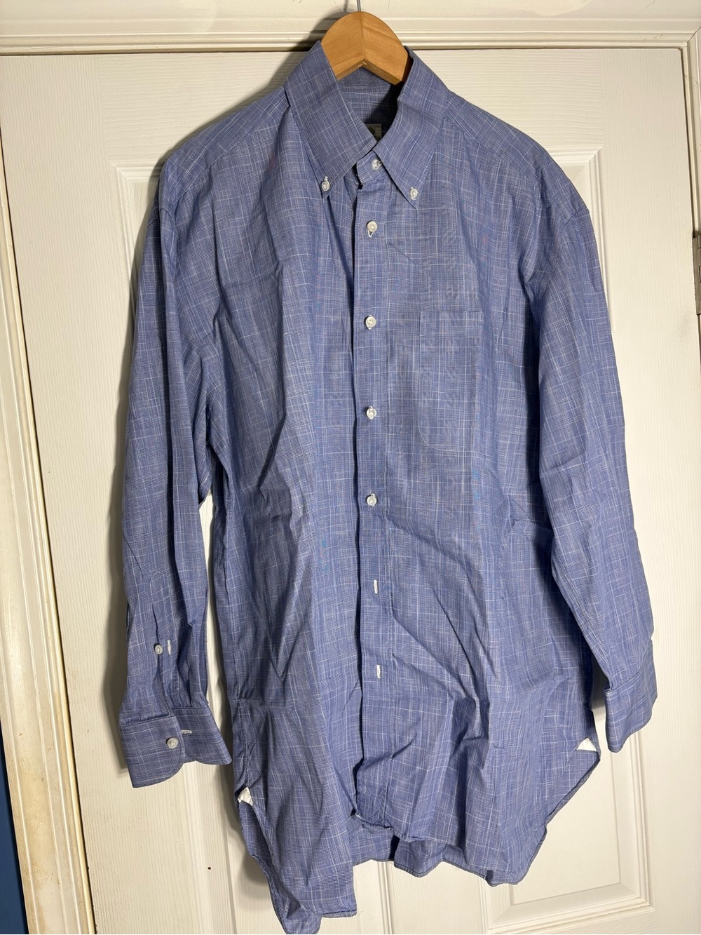 Men's Light Blue Plaid Button-Down Dress Shirt